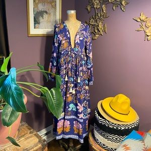 Boho maxi dress, long sleeve, light cotton